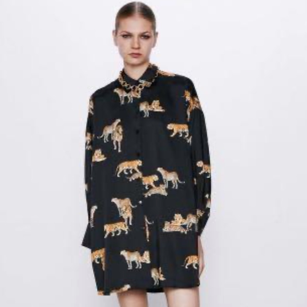 Zara Black Dress with Tiger Pattern - Picture 4 of 9